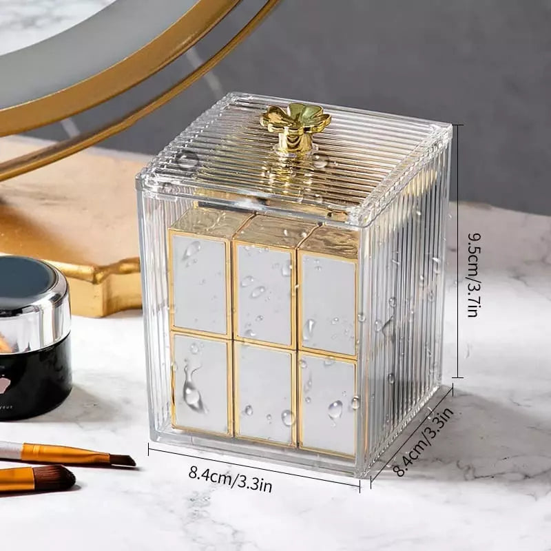 Organizador Cotonete e Algodão Acrílico Dourado com Tampa