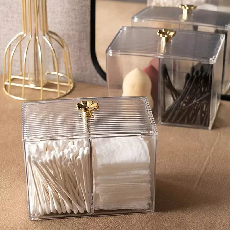 Organizador Cotonete e Algodão Acrílico Dourado com Tampa