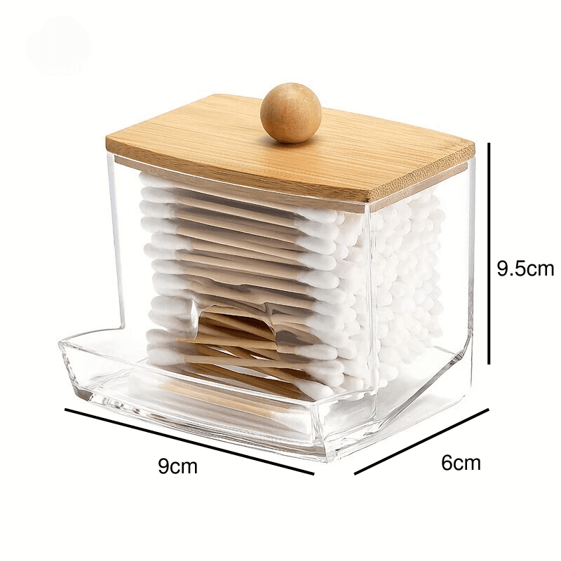 Organizador De Algodão e Cotonete em Acrílico Com Tampa Bambu