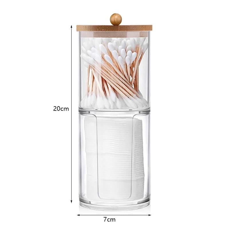 Organizador De Algodão e Cotonete em Acrílico Com Tampa Bambu
