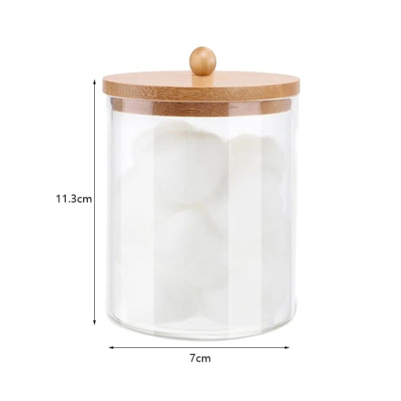 Organizador De Algodão e Cotonete em Acrílico Com Tampa Bambu