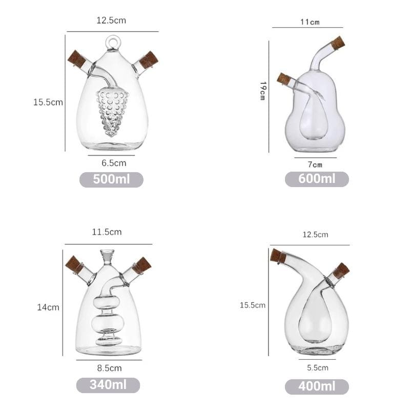 Porta Azeite e Vinagre em Vidro com Tampa de Cortiça 2 em 1