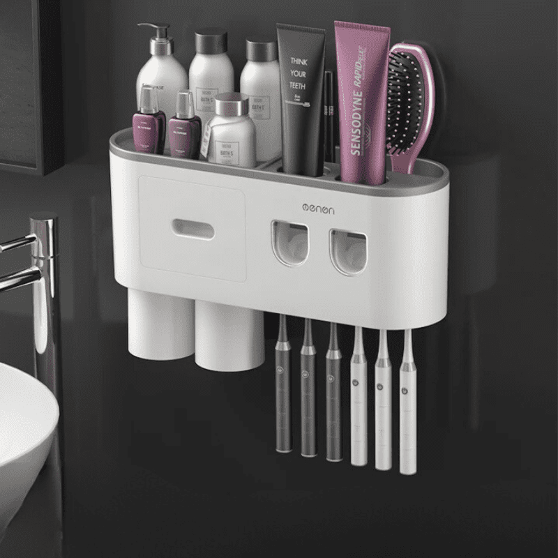 Porta Escova de Dente Dispenser com Gaveta e Copos Compacto