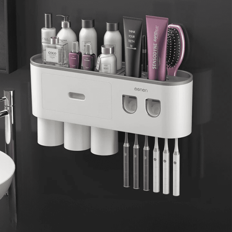 Porta Escova de Dente Dispenser com Gaveta e Copos Compacto