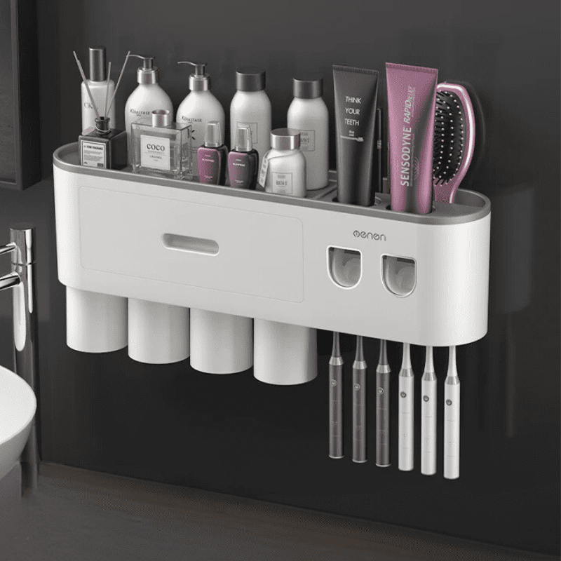 Porta Escova de Dente Dispenser com Gaveta e Copos Compacto