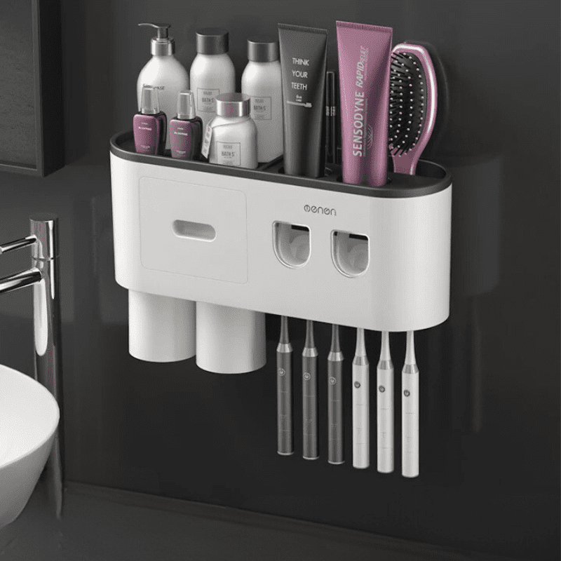 Porta Escova de Dente Dispenser com Gaveta e Copos Compacto