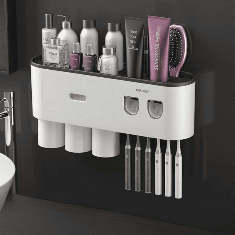 Porta Escova de Dente Dispenser com Gaveta e Copos Compacto