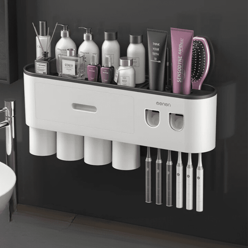 Porta Escova de Dente Dispenser com Gaveta e Copos Compacto