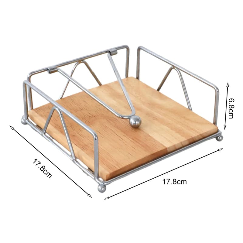 Porta-Guardanapo De Mesa Em Aço Inox E Madeira Nobre