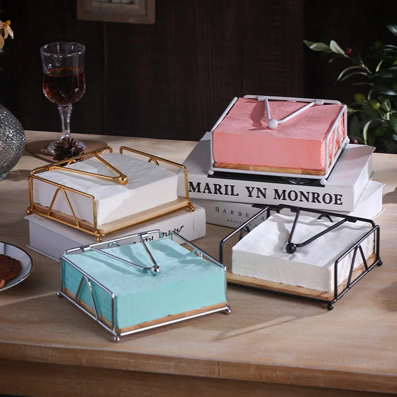 Porta-Guardanapo De Mesa Em Aço Inox E Madeira Nobre