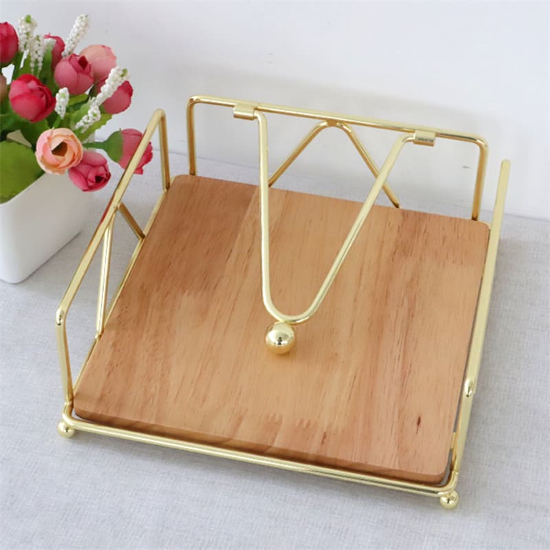 Porta-Guardanapo De Mesa Em Aço Inox E Madeira Nobre