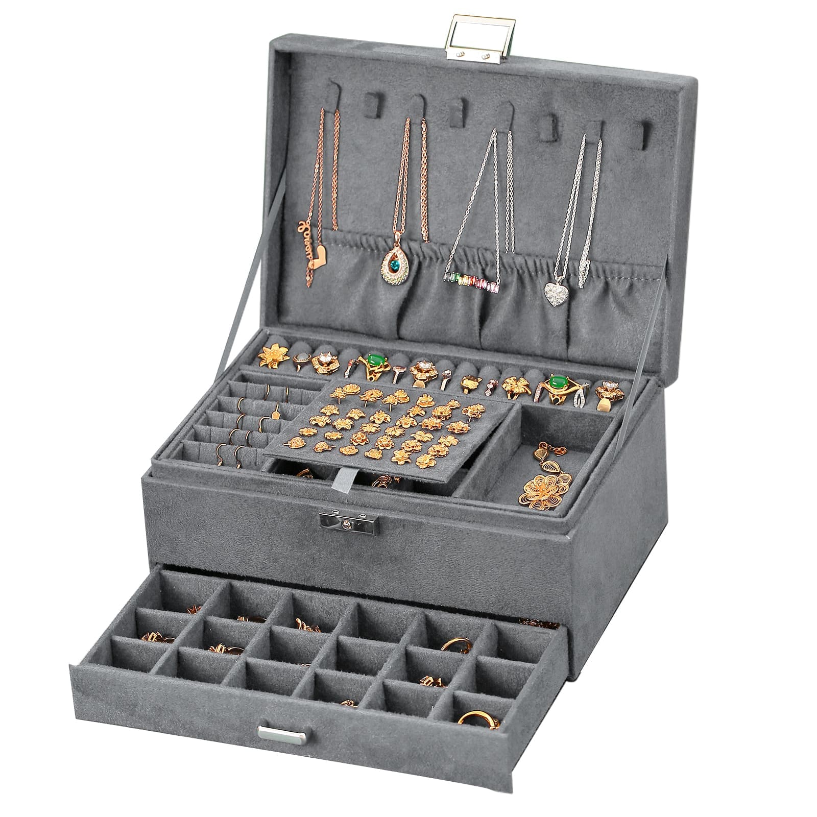 Porta-Joias Premium Revestido em Veludo com Divisórias