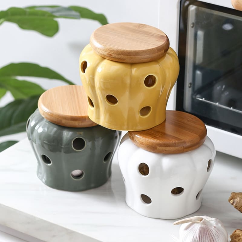 Pote de Cerâmica com Tampa de Madeira Natural Artesanal