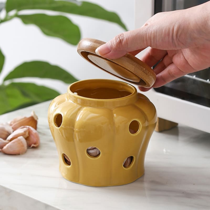 Pote de Cerâmica com Tampa de Madeira Natural Artesanal