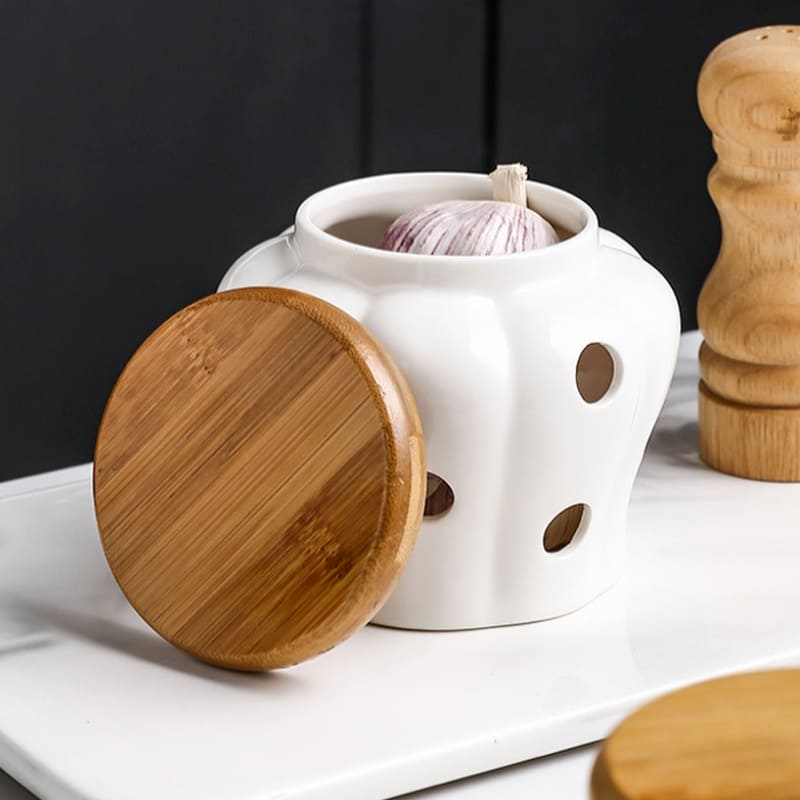 Pote de Cerâmica com Tampa de Madeira Natural Artesanal