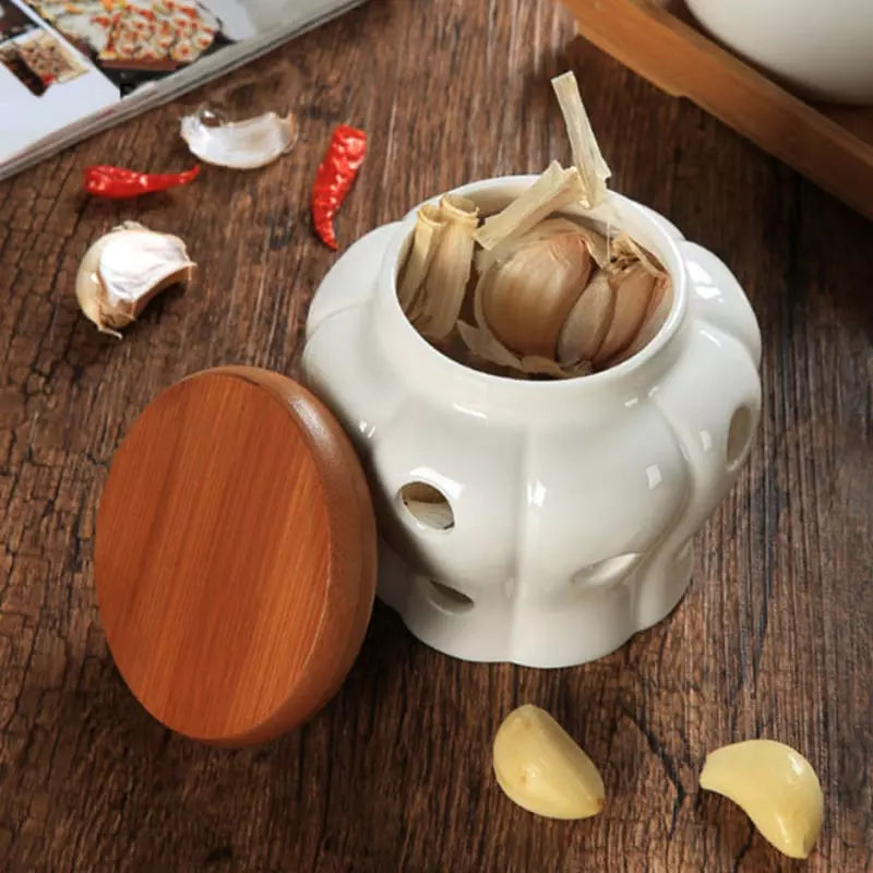 Pote de Cerâmica com Tampa de Madeira Natural Artesanal