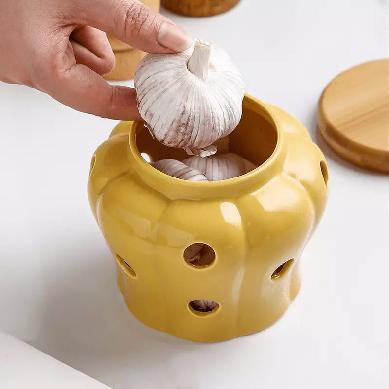 Pote de Cerâmica com Tampa de Madeira Natural Artesanal