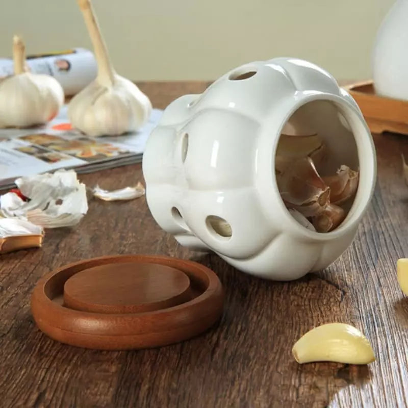 Pote de Cerâmica com Tampa de Madeira Natural Artesanal