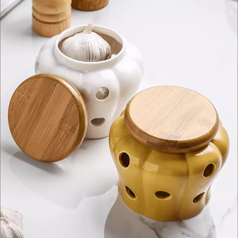 Pote de Cerâmica com Tampa de Madeira Natural Artesanal