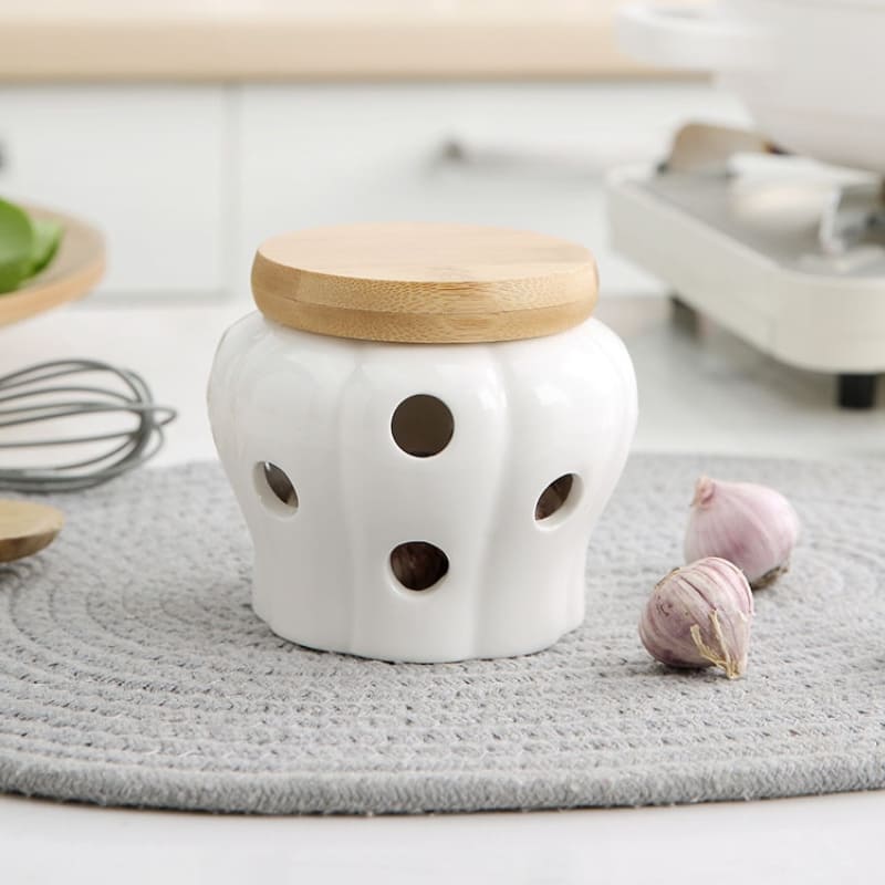 Pote de Cerâmica com Tampa de Madeira Natural Artesanal