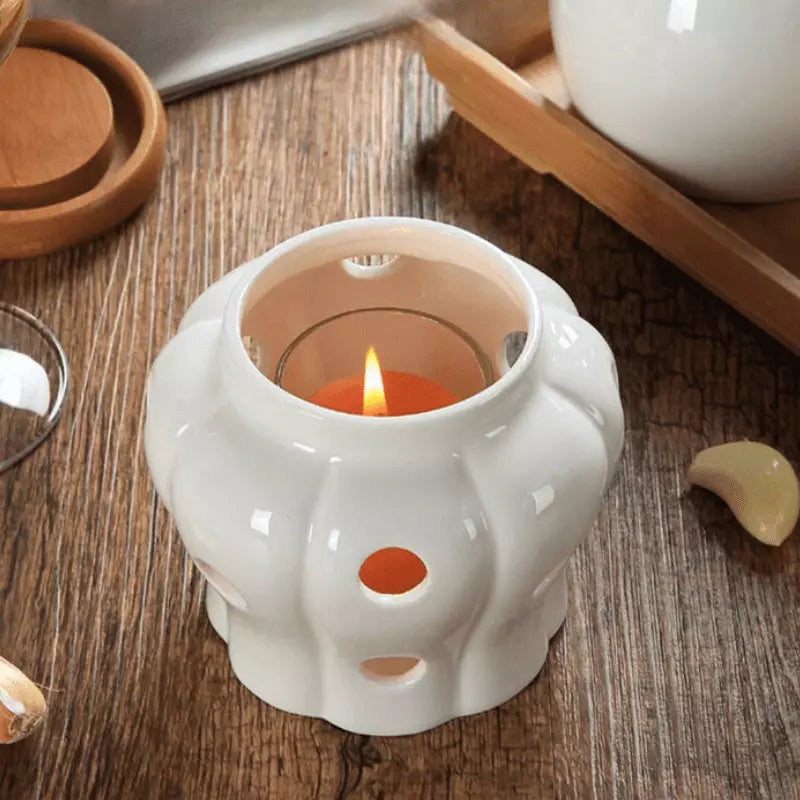 Pote de Cerâmica com Tampa de Madeira Natural Artesanal