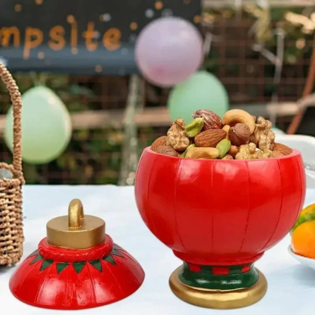 Pote de Natal em Resina Camada Dupla Formato Bola Elegante