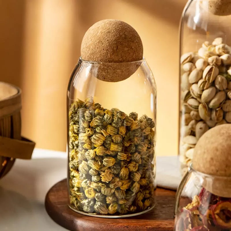 Potes de Vidro Borossilicato com Tampa de Cortiça