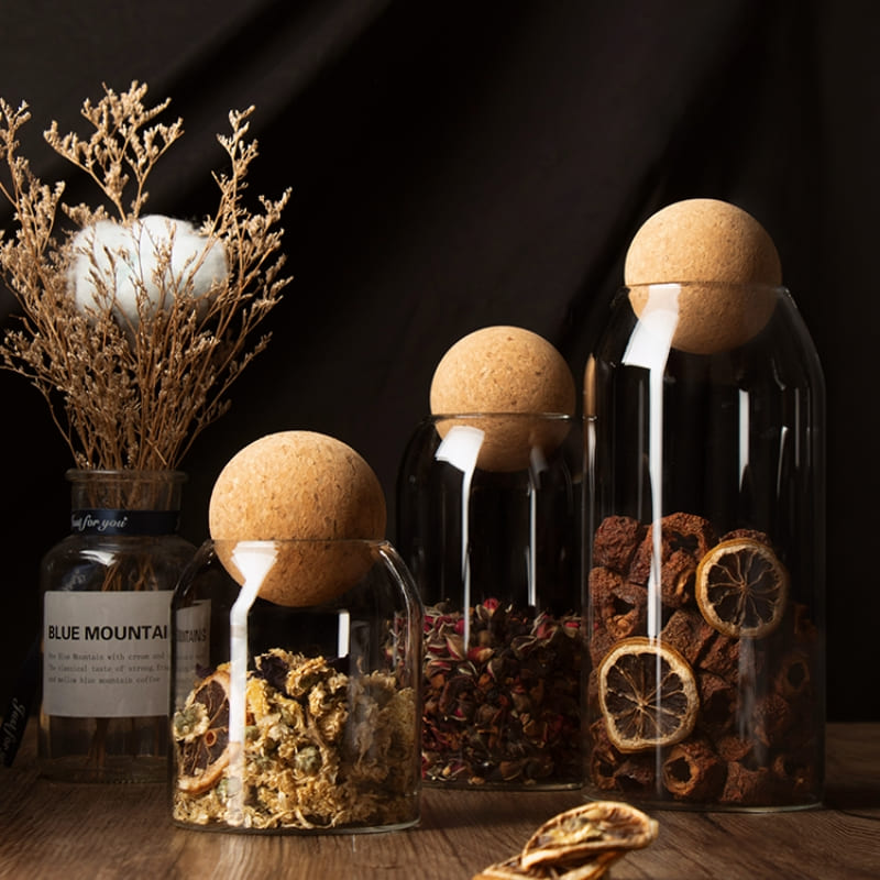 Potes de Vidro Borossilicato com Tampa de Cortiça