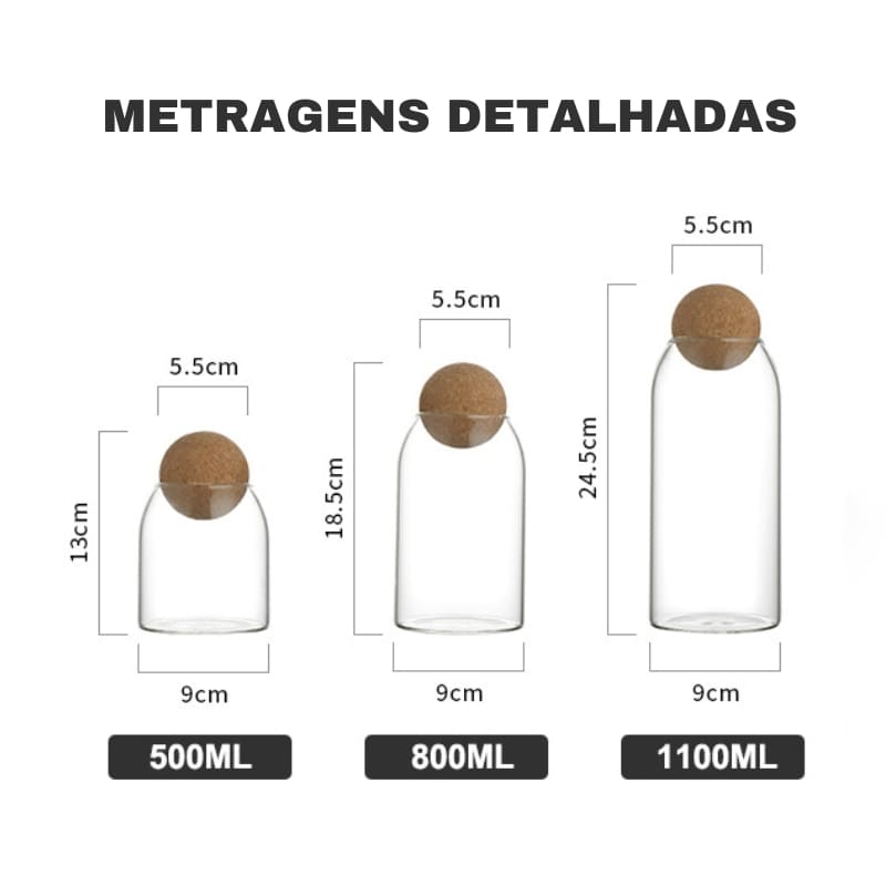 Potes de Vidro Borossilicato com Tampa de Cortiça