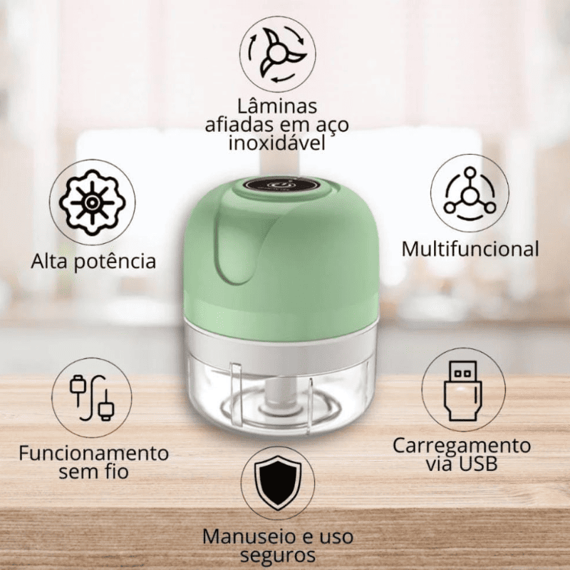 Processador Mini Elétrico USB Portátil Lâminas Inox