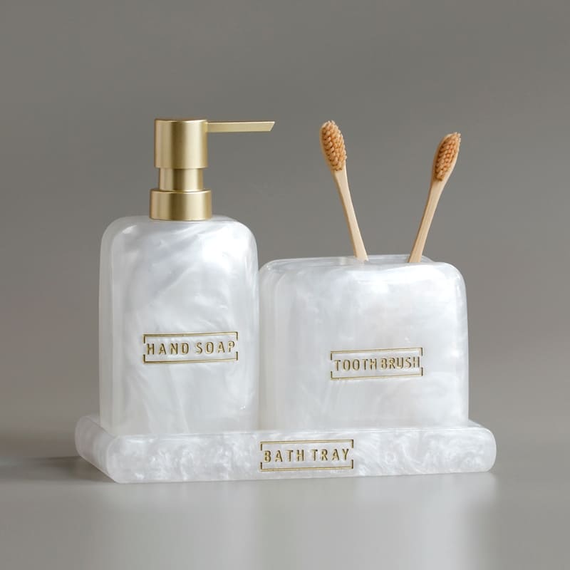 Kit Banheiro em Resina com Acabamento Dourado 3 Peças