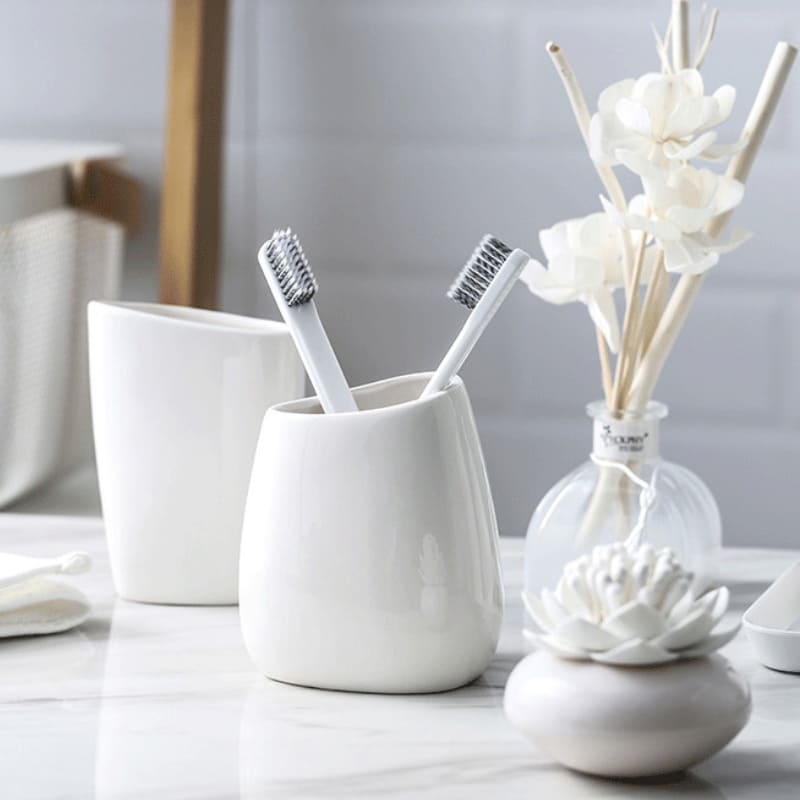 Kit Banheiro em Cerâmica 6 Peças com Bandeja Organizadora