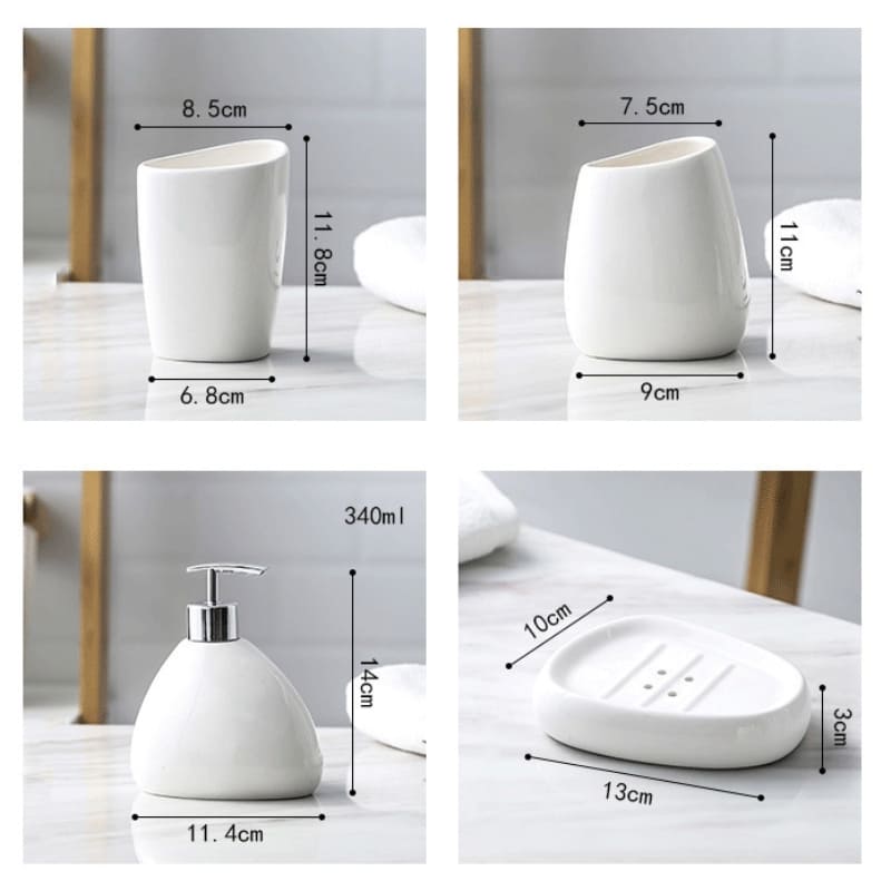 Kit Banheiro em Cerâmica 6 Peças com Bandeja Organizadora