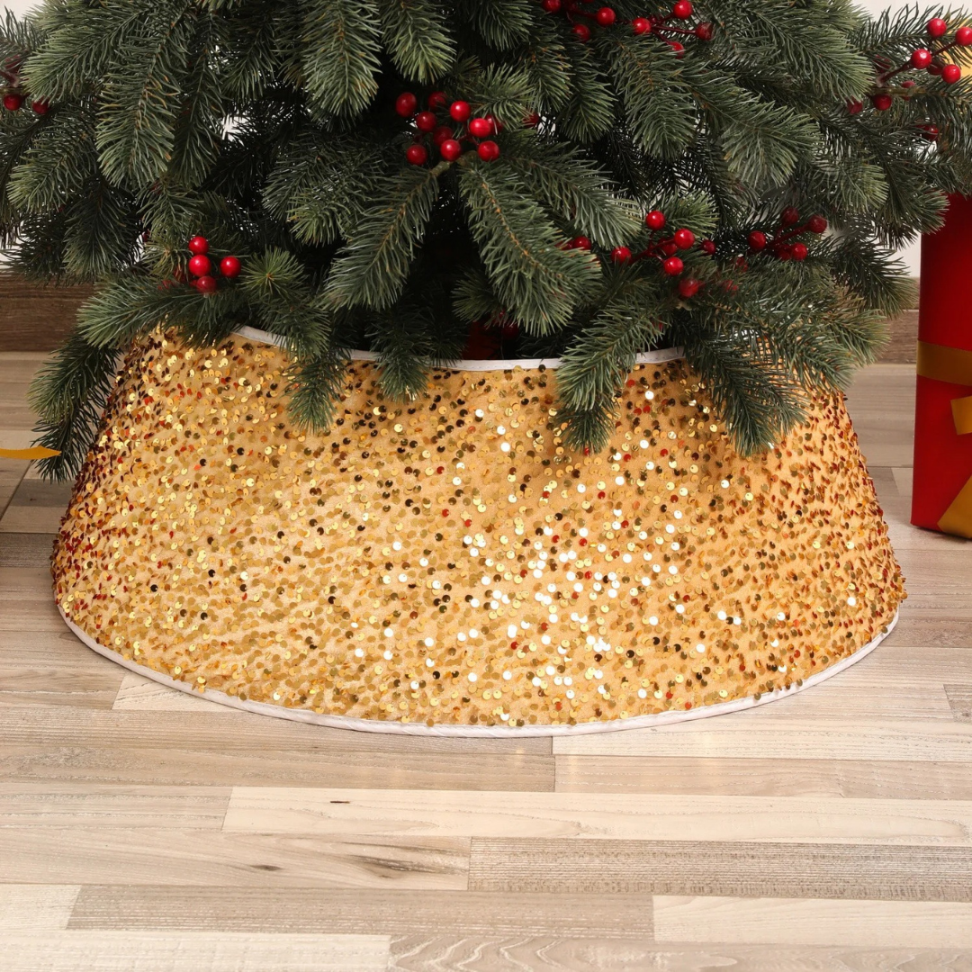 Saia de Árvore de Natal com Lantejoulas Impressas Elegante