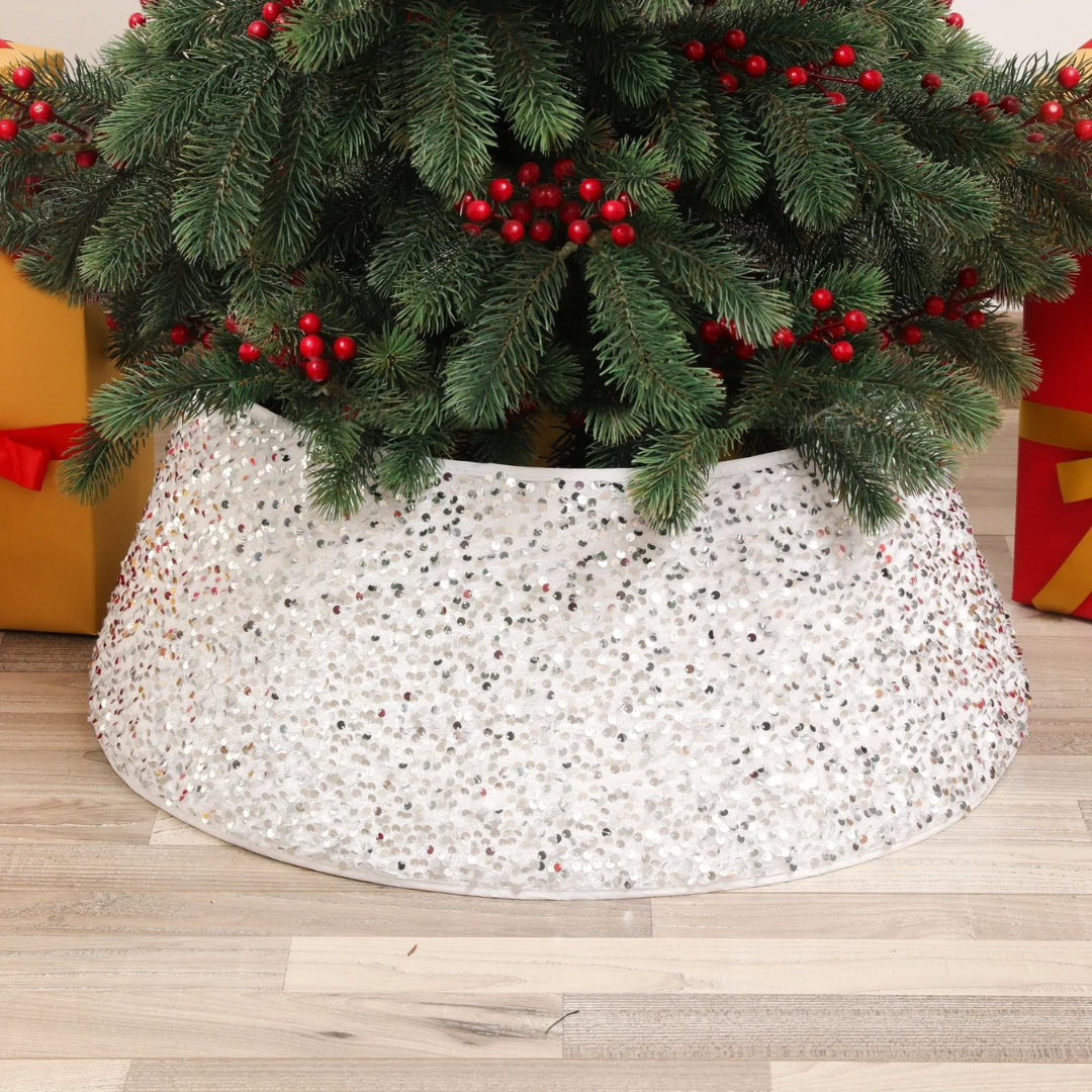 Saia de Árvore de Natal com Lantejoulas Impressas Elegante