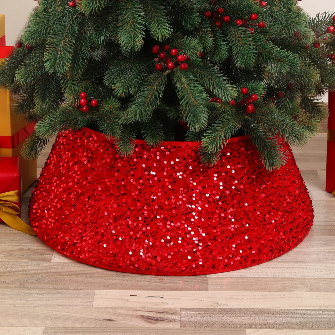 Saia de Árvore de Natal com Lantejoulas Impressas Elegante