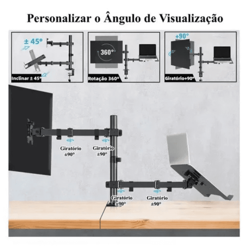 Suporte Para Monitor e Notebook Articulado em Aço Giratório