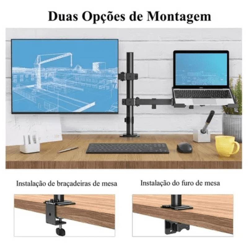 Suporte Para Monitor e Notebook Articulado em Aço Giratório