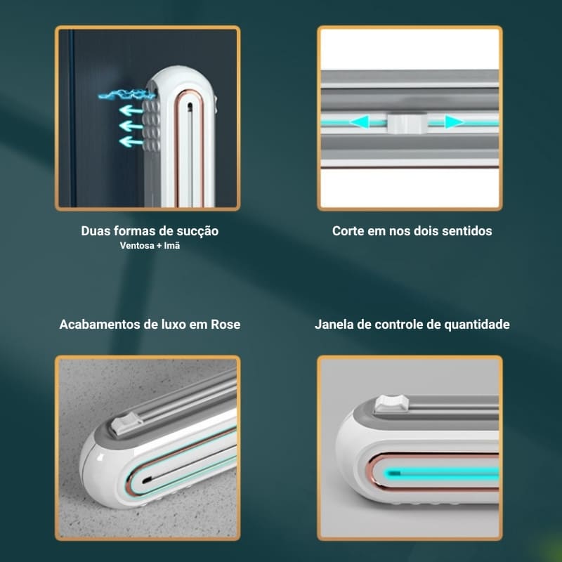 Suporte para Papel Filme com Base Magnética e Corte Duplo