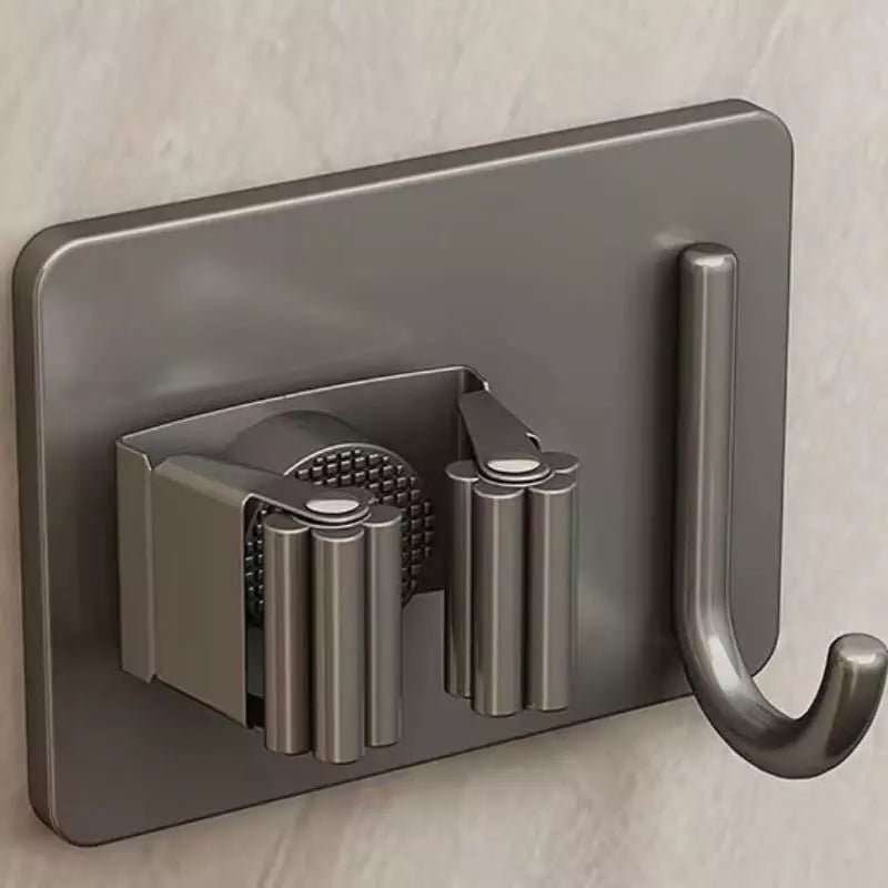 Suporte de Vassoura em Aço Inox e Adesivo de Parede