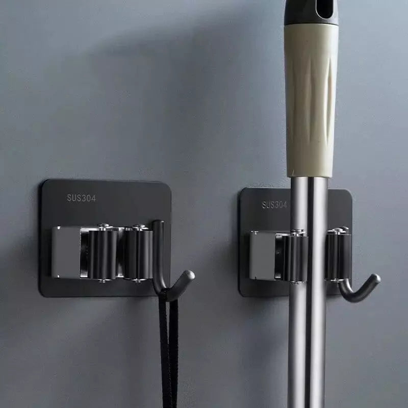 Suporte de Vassoura em Aço Inox e Adesivo de Parede