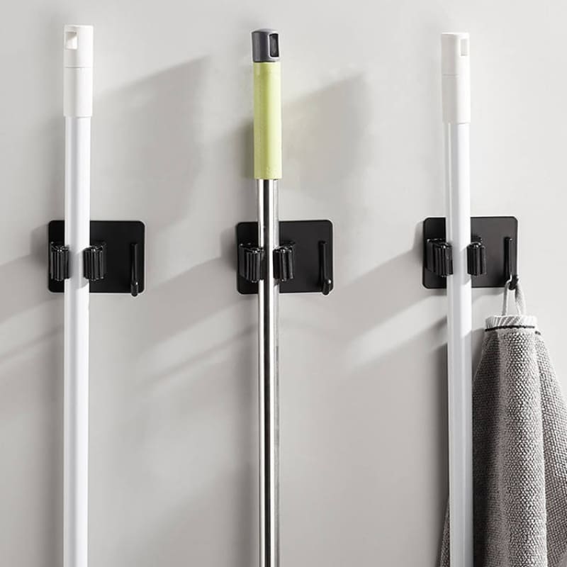 Suporte de Vassoura em Aço Inox e Adesivo de Parede