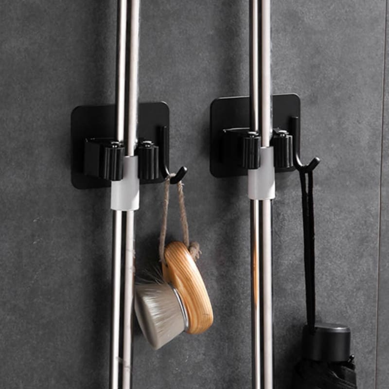 Suporte de Vassoura em Aço Inox e Adesivo de Parede