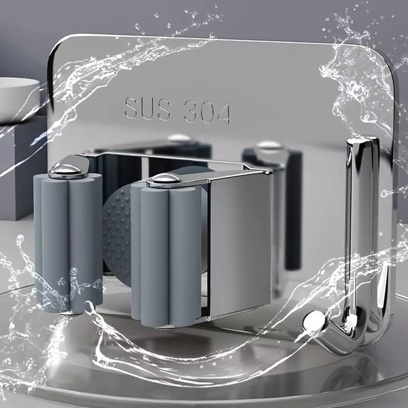 Suporte de Vassoura em Aço Inox e Adesivo de Parede