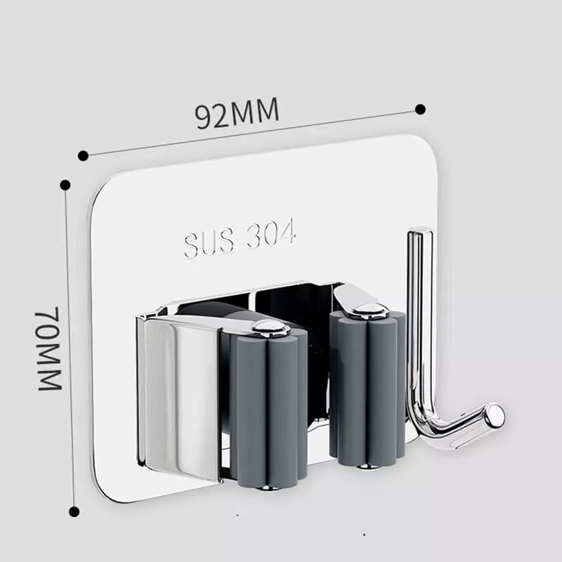 Suporte de Vassoura em Aço Inox e Adesivo de Parede