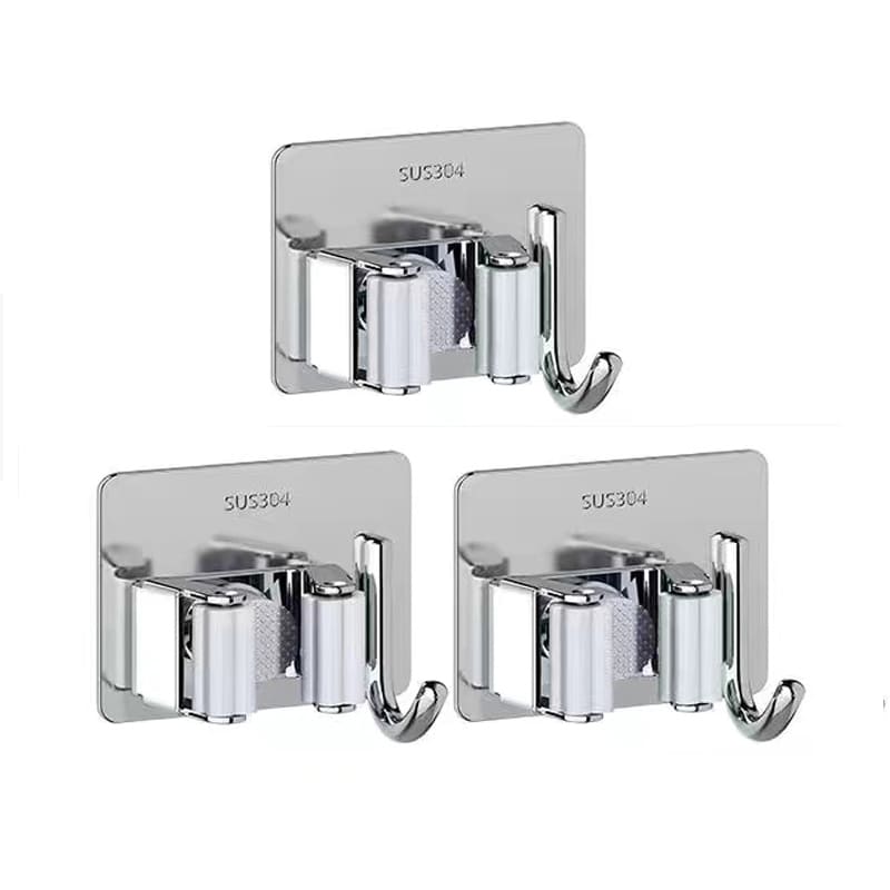 Suporte de Vassoura em Aço Inox e Adesivo de Parede