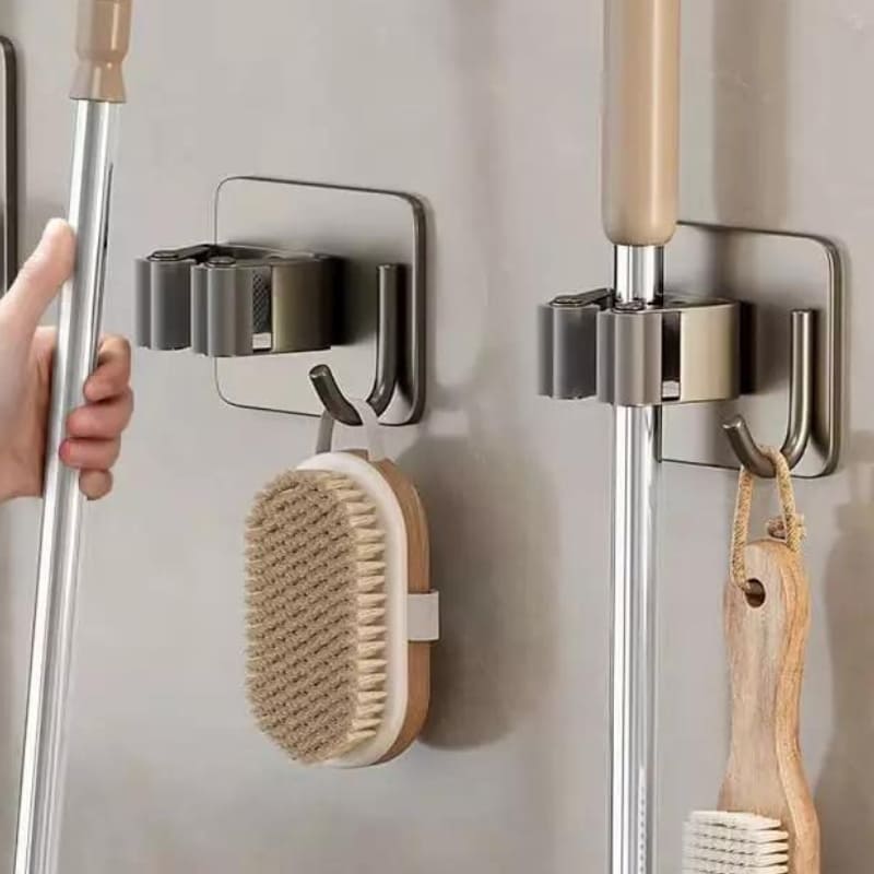 Suporte de Vassoura em Aço Inox e Adesivo de Parede