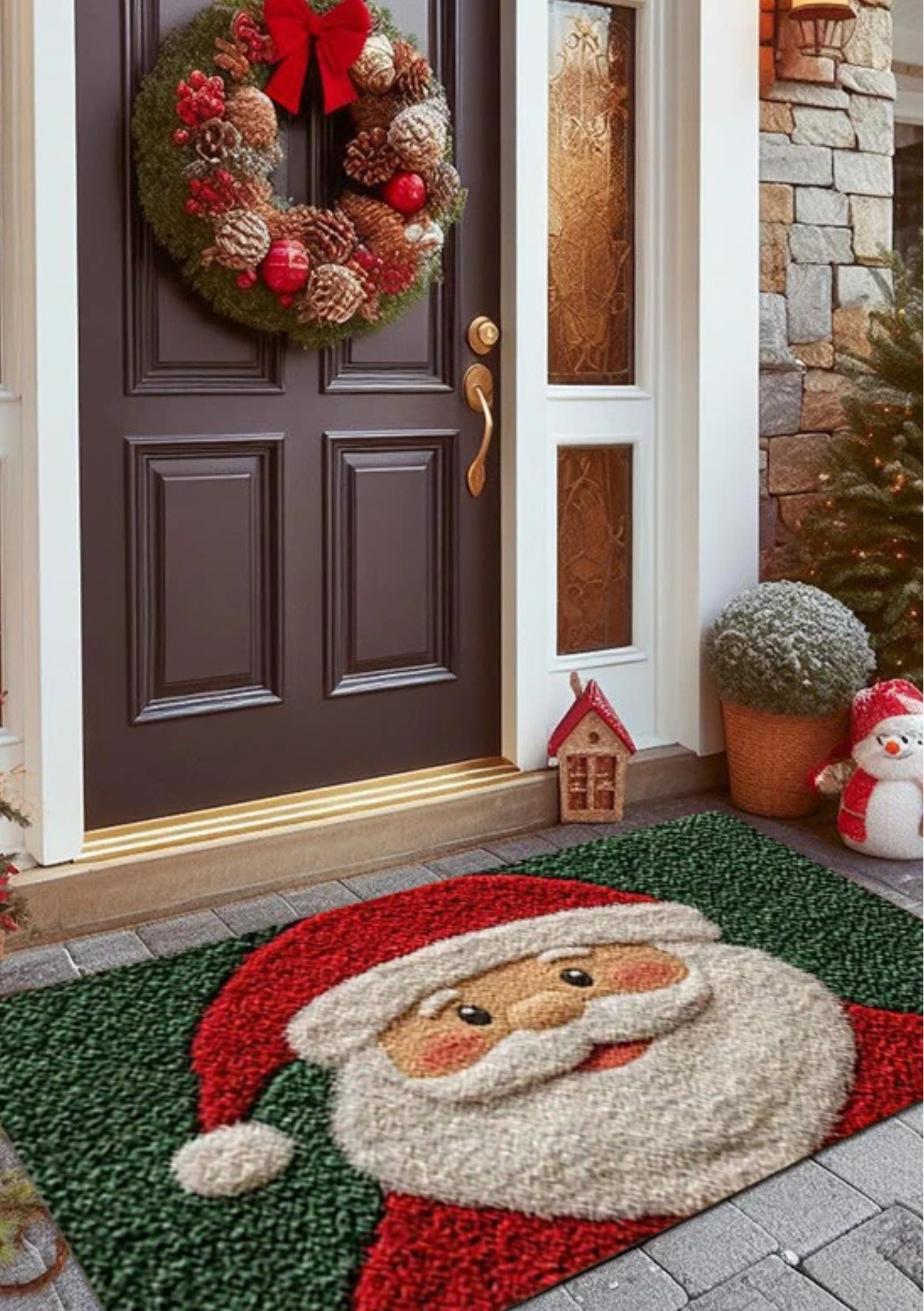 Tapete de Porta Natalino Antiderrapante com Papai Noel