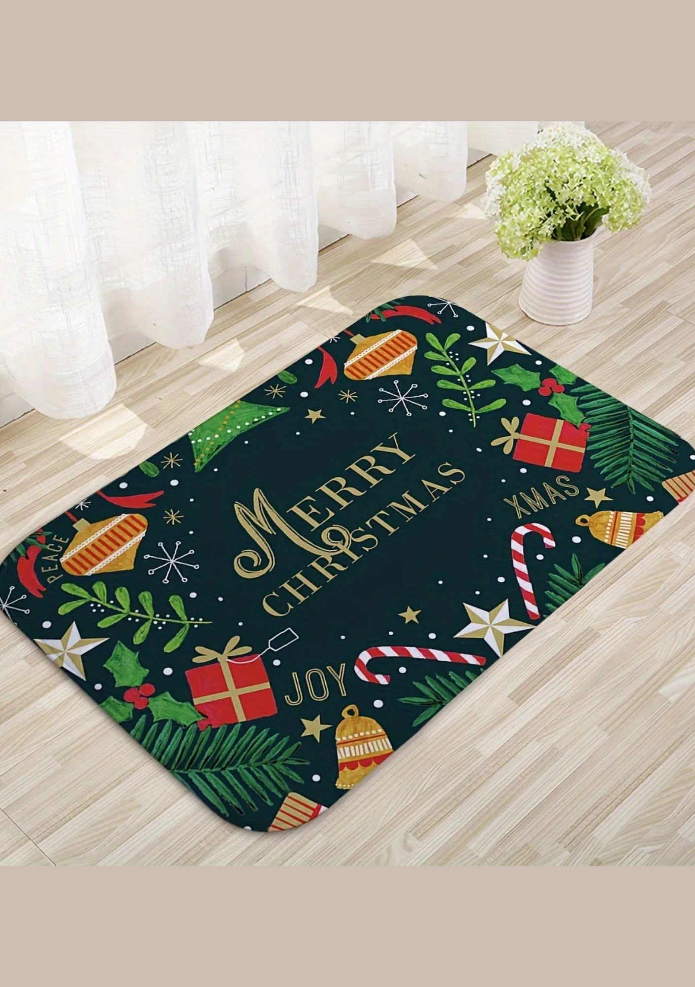 Tapete de Porta Natalino Antiderrapante com Papai Noel