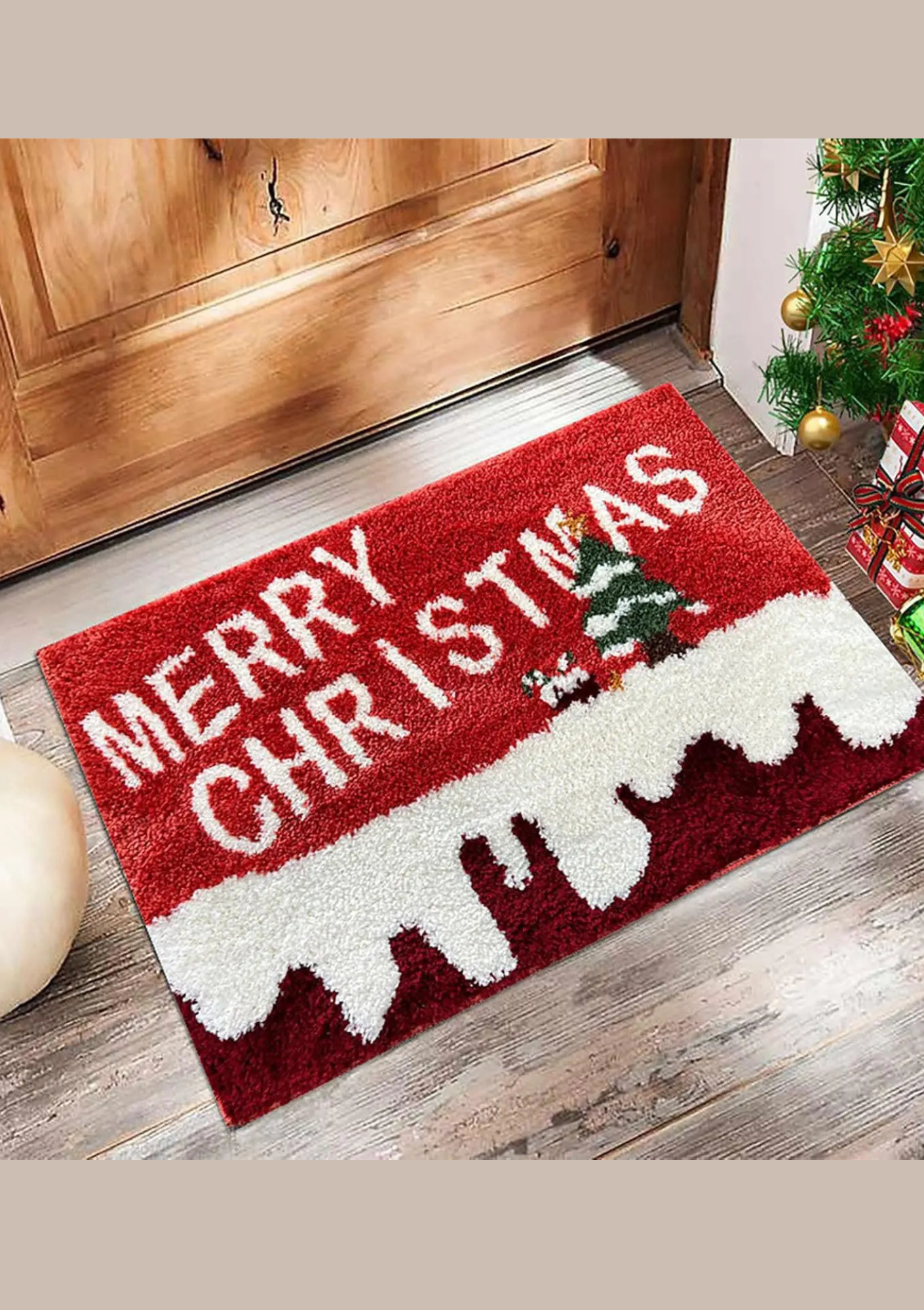 Tapete de Porta Natalino Antiderrapante com Papai Noel